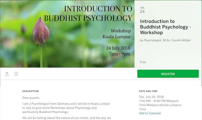 Buddhist Psychology Workshop - Kuala Lumpur July 2018
